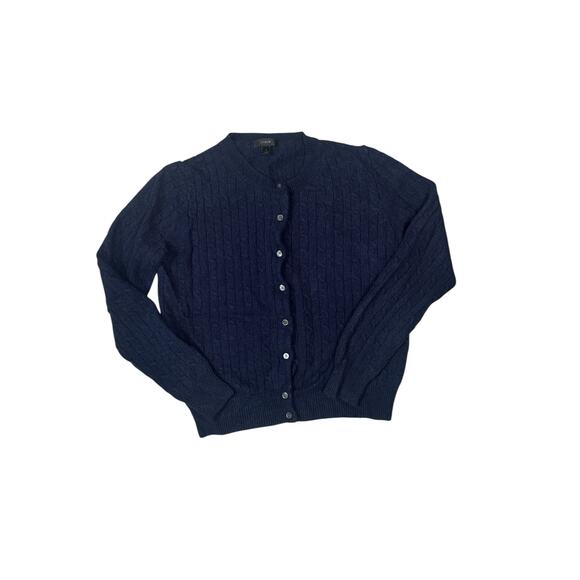 J.Crew Wool Blend Cable Knit Cardigan Navy Sweater - Picture 1 of 7